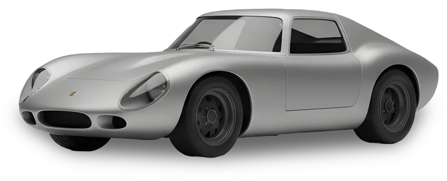 Aster, a silver 1960s-style club racing coupe