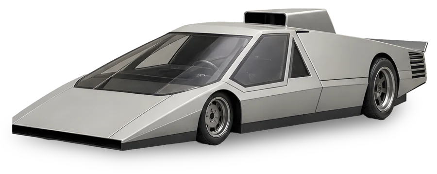 Corvid, a flat silver wedge-shaped supercar