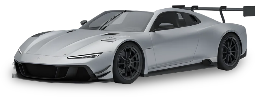 Modern GT, a sleek silver grand tourer with a rear wing