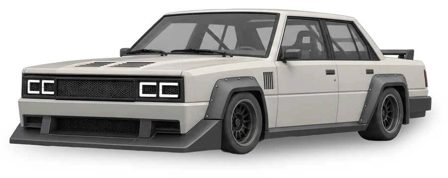Northline, a boxy off-white touring saloon with a black grille